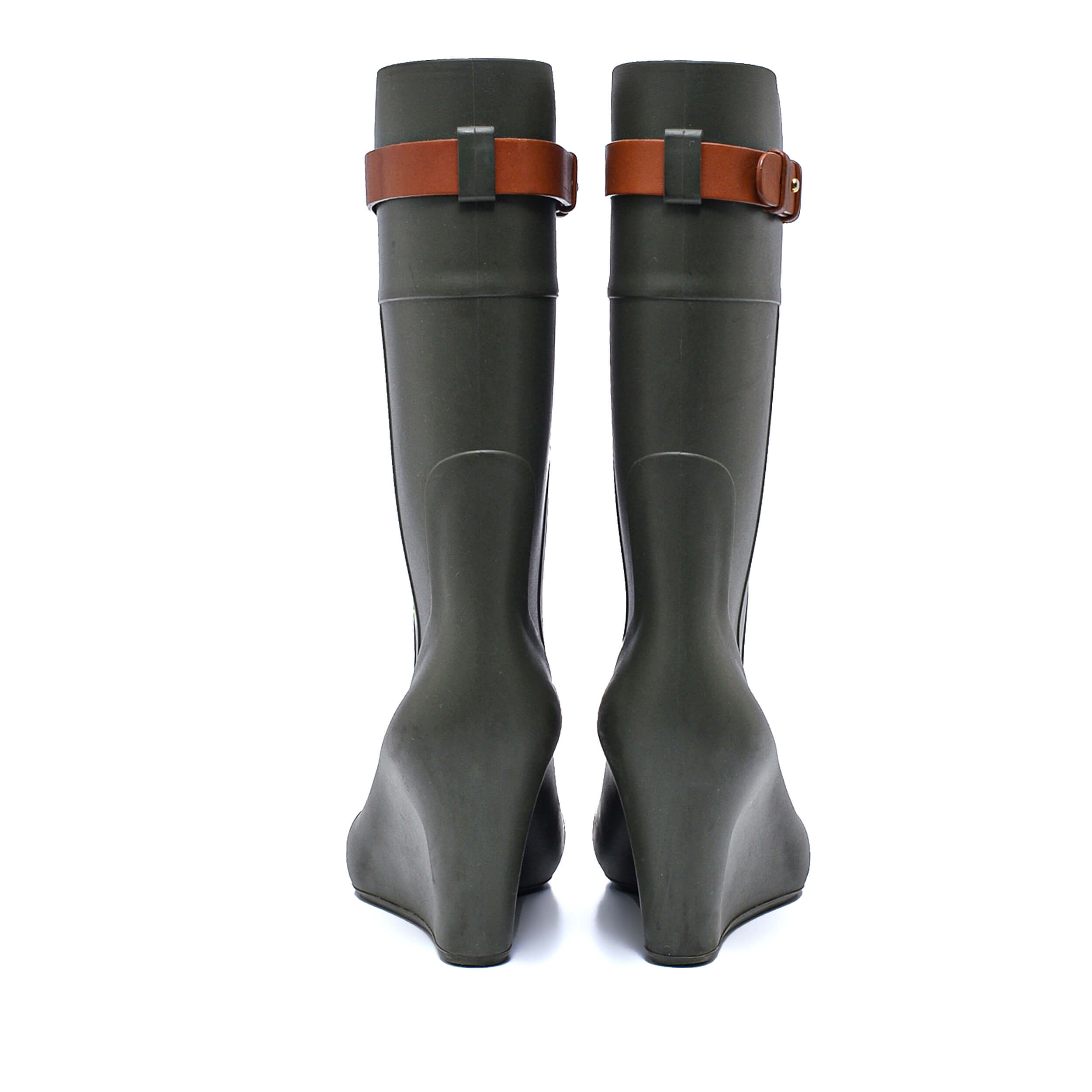 Sergio Rossi- Green Wedge Heal Rain Boots 38